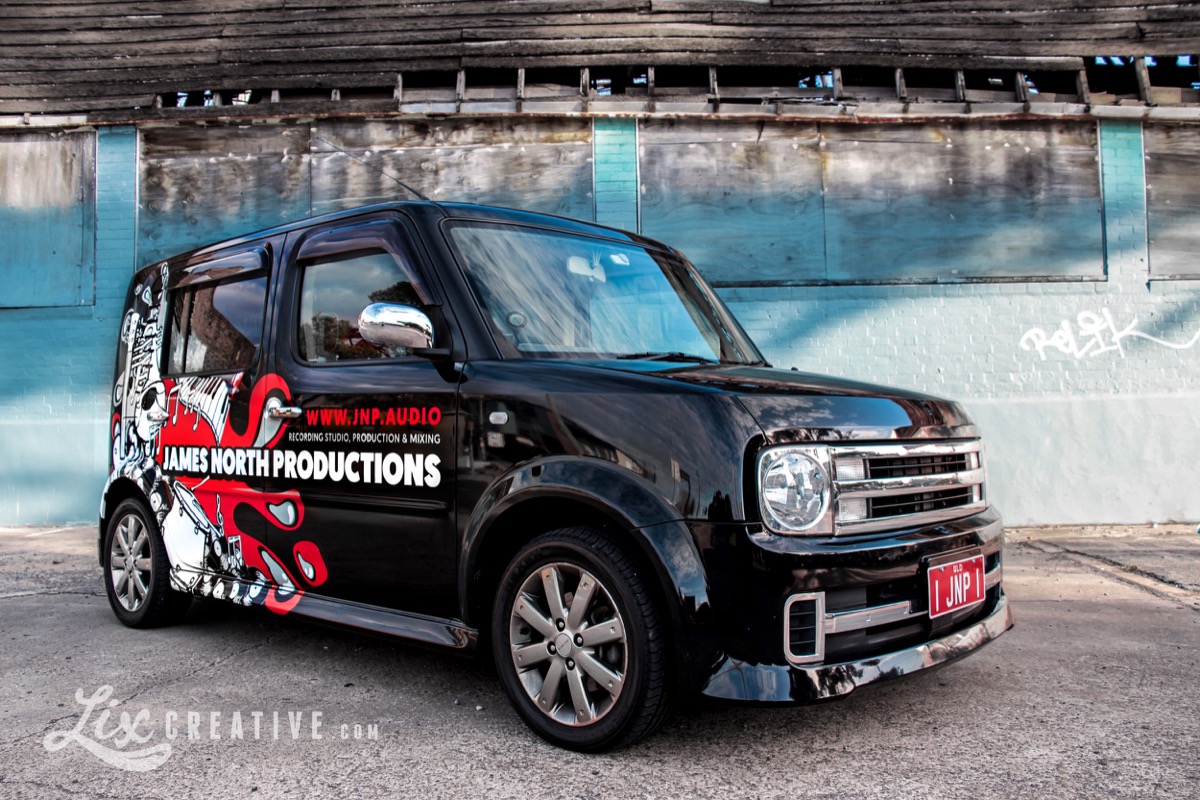 JNP Nissan Cube Z-11 Cubic Rider with custom artwork wrap by Lix Creative