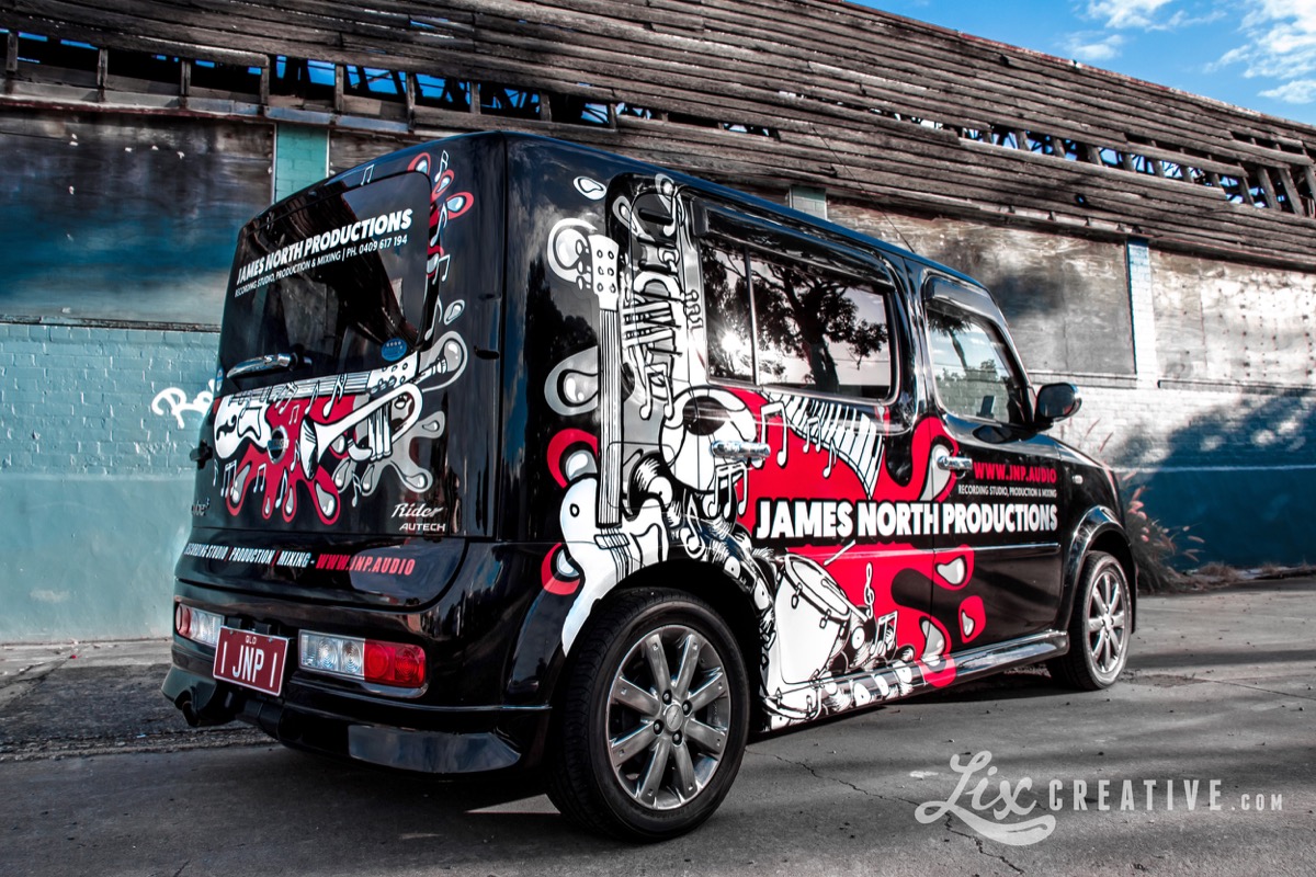 JNP Nissan Cube Z-11 Cubic Rider with custom artwork wrap by Lix Creative