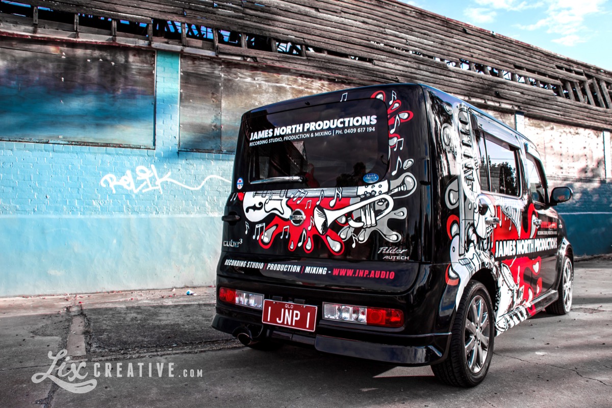 JNP Nissan Cube Z-11 Cubic Rider with custom artwork wrap by Lix Creative