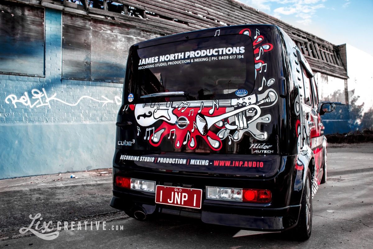 JNP Nissan Cube Z-11 Cubic Rider with custom artwork wrap by Lix Creative