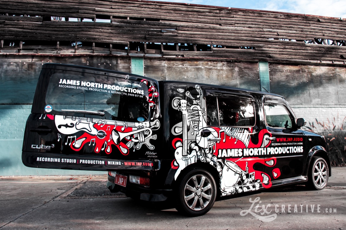 JNP Nissan Cube Z-11 Cubic Rider with custom artwork wrap by Lix Creative