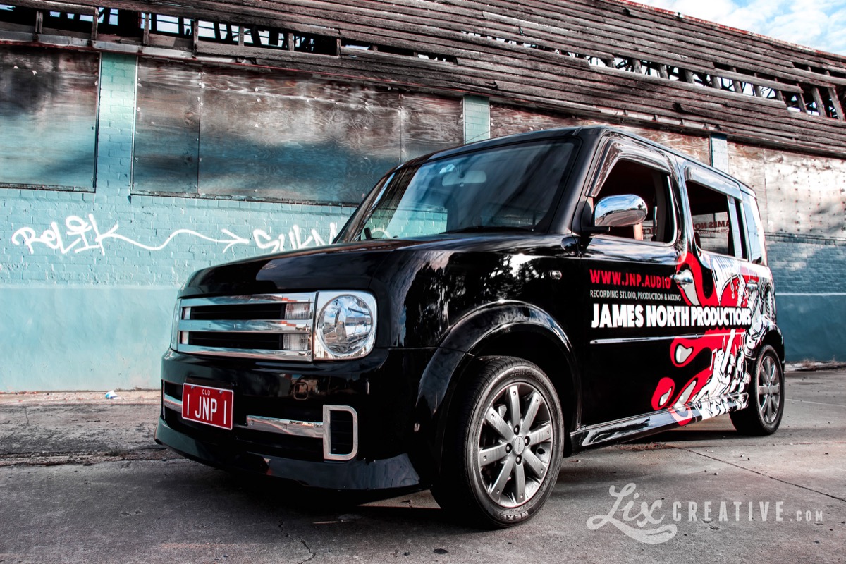 JNP Nissan Cube Z-11 Cubic Rider with custom artwork wrap by Lix Creative