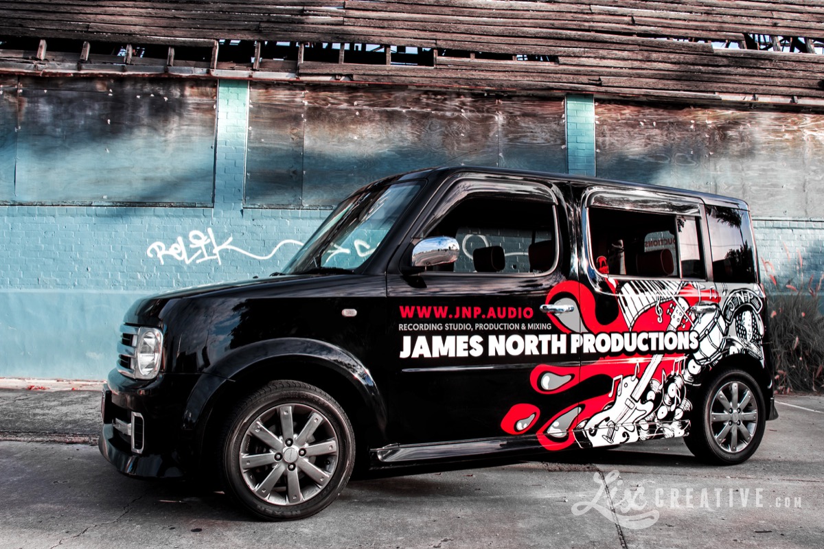 JNP Nissan Cube Z-11 Cubic Rider with custom artwork wrap by Lix Creative