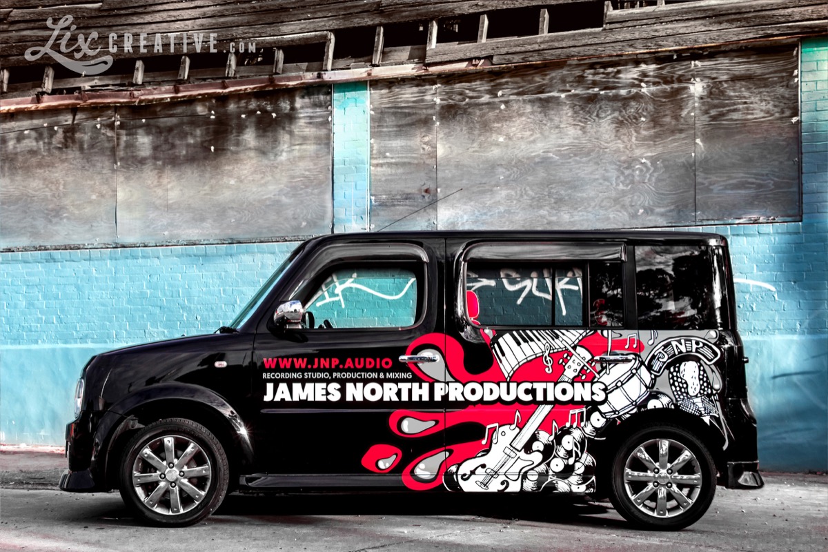 JNP Nissan Cube Z-11 Cubic Rider with custom artwork wrap by Lix Creative