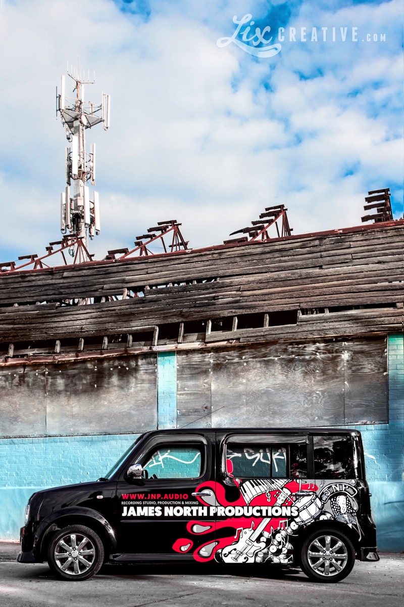 JNP Nissan Cube Z-11 Cubic Rider with custom artwork wrap by Lix Creative