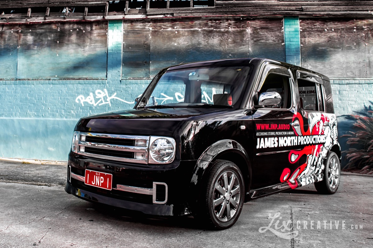 JNP Nissan Cube Z-11 Cubic Rider with custom artwork wrap by Lix Creative