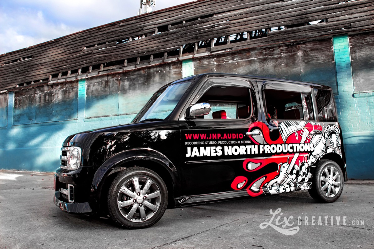 JNP Nissan Cube Z-11 Cubic Rider with custom artwork wrap by Lix Creative